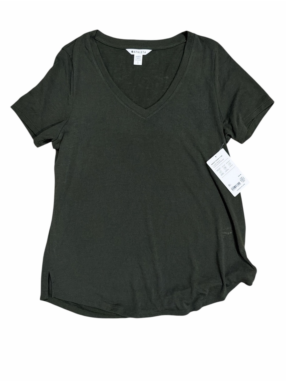 NWT ATHLETA BREEZY SCOOP V-NECK TEE GREEN WOMENâS LARGE
